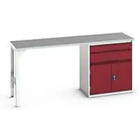 Bott Onderbank verso, linoleumblad, 2 laden, 1 deur, 1 plank, B 2000 x D 600 x H 930 mm, lichtgrijs/paarsrood