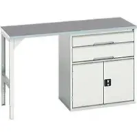 Bott Onderbank verso, linoleumblad, 2 laden, 1 deur, 1 plank, B 1500 x D 600 x H 930 mm, lichtgrijs