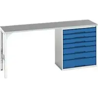 Bott Onderbank verso, linoleumblad, 7 laden, B 2000 x D 600 x H 930 mm, lichtgrijs / gentiaanblauw