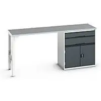 Bott Onderbank verso, linoleumblad, 2 laden, 1 deur, 1 plank, B 2000 x D 600 x H 930 mm, lichtgrijs / antracietgrijs