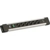 Bachmann CONNECTUS 6x CEE7/3, 1x schakelaar, 1x USB A/C 22W, 2,0 m CEE7/7, grijs
