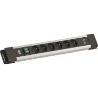 Bachmann CONNECTUS 6xUTE, 1x schakelaar, 1x USB A/C, 22W, 2,0 meter, CEE7/7, grijs