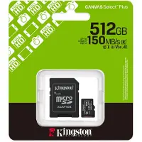 Kingston 512GB microSDXC Canvas Select Plus Gen3 150MB/s A1 Card + Adapter SD-kaart