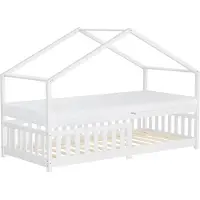ML-Design Kinderbed Huisbed 90x200 cm wit gemaakt van dennenhout met matras H:16cm uitvalbescherming en lattenbodem