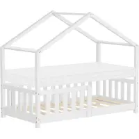 ML-Design Kinderbed Huisbed 70x140 cm wit gemaakt van dennenhout met matras H:10cm uitvalbescherming en lattenbodem
