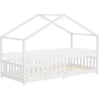 ML-Design Kinderbed Huisbed 90x200 cm wit gemaakt van dennenhout met matras H:10cm uitvalbescherming en lattenbodem