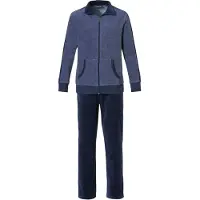 Pastunette Heren Huispak - Badstof Vest - Velours Broek - Blauw - Maat S