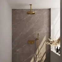 Brauer stripe thermostatische inbouw regendouche met drukknoppen set 27 met 25 cm douchekop en plafondarm en staaf handdouche en doucheslang en