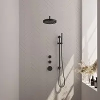Brauer stripe thermostatische inbouw regendouche set 08 met 25 cm douchekop en gebogen muurarm en staaf handdouche en doucheslang en geintegreerde