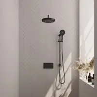 Brauer stripe thermostatische inbouw regendouche met drukknoppen set 35 met 25 cm douchekop en gebogen muurarm en 3-standen handdouche en doucheslang