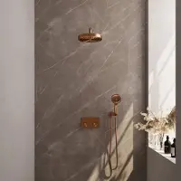 Brauer Stripe inbouw regendouche met 25cm hoofddouche, gebogen muurarm en 3 standen handdouche set 29 koper geborsteld PVD
