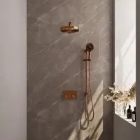 Brauer Stripe inbouw regendouche met 25cm hoofddouche, rechte muurarm, 3 standen handdouche en glijstang set 34 koper geborsteld PVD