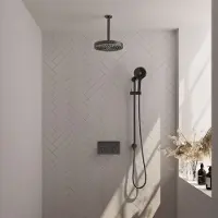 Brauer Stripe inbouw regendouche met 25cm hoofddouche, plafondarm, 3 standen handdouche en glijstang set 36 gunmetal geborsteld PVD