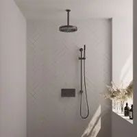 Brauer Stripe inbouw regendouche met 25cm hoofddouche, plafondarm, staafhanddouche en glijstang set 33 gunmetal geborsteld PVD