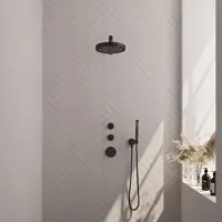 Brauer Stripe inbouw regendouche met 25cm hoofddouche, rechte muurarm en staafhanddouche set 1 zwart mat