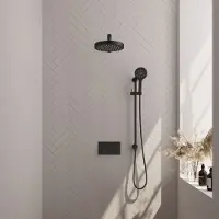 Brauer Stripe inbouw regendouche met 25cm hoofddouche, rechte muurarm, 3 standen handdouche en glijstang set 34 zwart mat