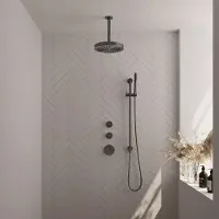 Brauer Stripe inbouw regendouche met 25cm hoofddouche, plafondarm, staafhanddouche en glijstang set 9 gunmetal geborsteld PVD