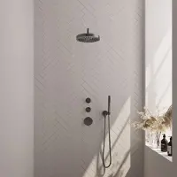 Brauer Stripe inbouw regendouche met 25cm hoofddouche, gebogen muurarm en staafhanddouche set 2 gunmetal geborsteld PVD