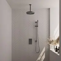 Brauer Stripe Thermostatische Inbouw Regendouche Rechthoekig - 20cm Plafondbuis - Staafhanddouche - Glijstang - Geborsteld Gunmetal PVD - Messing - Kranen, Douchekranen, Douchesets, Inbouw douchesets