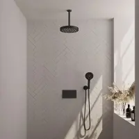 Brauer Stripe thermostatische inbouw regendouche met drukknoppen SET 30 met 25 cm douchekop en plafondarm en 3-standen handdouche en doucheslang en wandaansluitbocht mat zwart