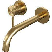 Brauer Stripe Inbouw Wastafelkraan - Gebogen Uitloop - Rozetten - Hendel 1 Links - Geborsteld Goud PVD - Messing - Kranen, Wastafelkranen, Inbouw