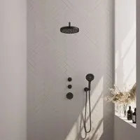 Brauer stripe thermostatische inbouw regendouche set 05 met 25 cm douchekop en gebogen muurarm en 3-standen handdouche en doucheslang en