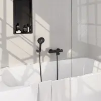 Brauer Stripe opbouw baddouche thermostaatkraan SET 04 met wandhouder en 3-standen handdouche en doucheslang mat zwart