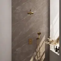 Brauer stripe thermostatische inbouw regendouche 3-weg rechthoekig set 16 met 25 cm douchekop en rechte muurarm en 3-standen handdouche en doucheslang