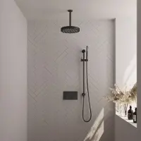 Brauer Stripe inbouw regendouche met 25cm hoofddouche, plafondarm, staafhanddouche en glijstang set 33 zwart mat