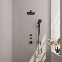 Brauer Stripe inbouw regendouche met 25cm hoofddouche, rechte muurarm en 3 standen handdouche en glijstang set 10 zwart mat