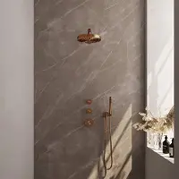 Brauer Stripe inbouw regendouche met 25cm hoofddouche, rechte muurarm en staafhanddouche set 1 koper geborsteld PVD