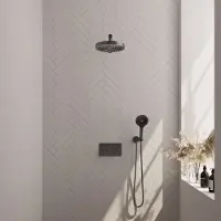 Brauer Stripe inbouw regendouche met 25cm hoofddouche, rechte muurarm en 3 standen handdouche set 28 gunmetal geborsteld PVD