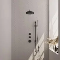 Brauer Stripe inbouw regendouche met 25cm hoofddouche, gebogen muurarm, staafhanddouche en glijstang set 8 zwart mat