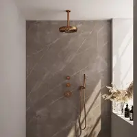 Brauer Stripe inbouw regendouche met 25cm hoofddouche, plafondarm en staafhanddouche set 3 koper geborsteld PVD