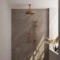 Brauer Stripe inbouw regendouche met 25cm hoofddouche, plafondarm, staafhanddouche en glijstang set 9 koper geborsteld PVD