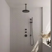 Brauer Stripe inbouw regendouche met 25cm hoofddouche, plafondarm, staafhanddouche en glijstang set 9 zwart mat