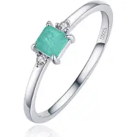 Elenza AMS Elenza Sterling .925 Zilveren Ring met Rechthoekige Groene Steen en Zirkonia-16mm