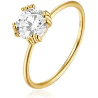 Elenza AMS Elenza Thin .925 Zilveren Ring met Grote Zirconia en Gouden Plating – 1mm-18mm
