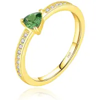 Elenza AMS Elenza Zilveren Ring met Groene Driehoekige Steen en Zirkonia, Verguld met 18k Gouden Plating-18mm