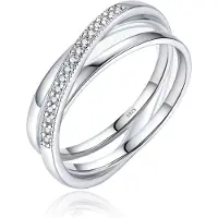 Elenza AMS Elenza Sterling .925 Zilveren Dubbele Ring met Zirkonia-16mm