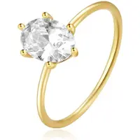 Elenza AMS Elenza Thin .925 Zilveren Ring met Solitaire Ovalen Zirconia en Gouden Plating – 1mm-16mm