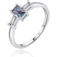 Elenza AMS Elenza Sterling .925 Zilveren Ring met Vierkante Regenboogsteen en Zirkonia-15mm