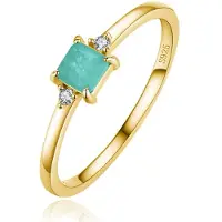 Elenza AMS Elenza Zilveren Ring met Rechthoekige Groene Steen en Zirkonia, Verguld met 18k Gouden Plating-16mm