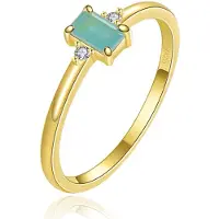Elenza AMS Elenza Zilveren Ring met Smaragdgroene Steen en Zirkonia, Verguld met 18k Gouden Plating-15mm