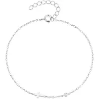 Elenza AMS Elenza Zilveren Armband met Fijn Kruis en Kristallen
