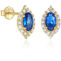 Elenza AMS Elenza Goudkleurige Oorbellen met Blauwe Zirkonia en Diamantdetails