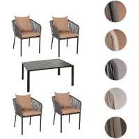 Mendler Tuinset HWC-N41, bestaande uit een tafel en 4 stoelen, weerbestendig aluminium, 140x80 cm, gevlochten touw (rope) in de kleur antraciet. Kussens in de kleur taupe