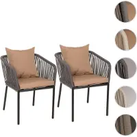 Mendler Set van 2 tuinstoelen, model HWC-N41, geschikt voor buiten, met armleuningen, weerbestendig aluminium met rope-vlechtwerk, kleur antraciet. Kussens in de kleur taupe