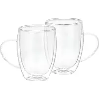 Cheffinger , Set 2 Glazen met dubbelwandig oor 350ml van massief borosilicaatglas, Transparant