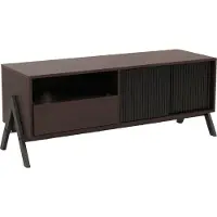 Mendler TV-rek -O40, lowboard tv-kast schuifdeur opbergvakken lade, MDF metaal melamine 49x120x40cm ~ walnootlook